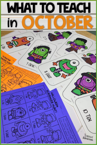 October library lessons can be fun and engaging!  Keep your elementary students actively learning with your October library lessons! Your kindergarten, first grade, and second grade students will love these October library activities! And there’s even some fun ideas for 3rd, 4th, and 5th grades! Get some October library bulletin board ideas and book display ideas too!