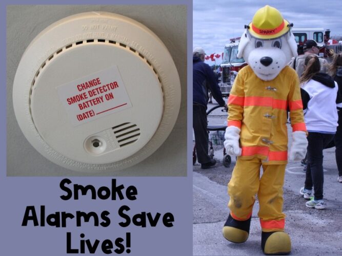 Sparky says "Smoke Alarms Save Lives!"