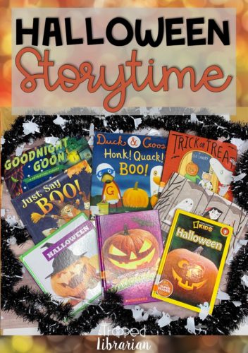 Plan a fun Halloween Storytime for your kindergarten, 1st grade, and 2nd grade classes. This blog post contains Halloween ideas for both fiction and nonfiction books, songs, and a fun Halloween scavenger hunt. You can create an engaging Halloween Storytime in your elementary library or classroom today! #thetrappedlibrarian #halloween
