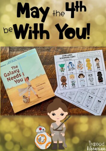 Are you looking for some May the Fourth Be With You Star Wars activities to use with your elementary students during distance learning?  This blog post has remote learning lesson ideas for a Star Wars scavenger hunt, read aloud, directed drawing, and a free printable that your kids can use while they are learning from home. #thetrappedlibrarian #maythe4thbewithyou #starwarslessons