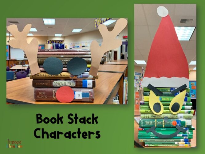 December Book Stack Characters