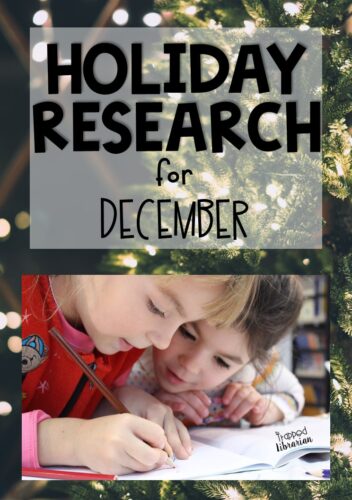 Teach and review research skills in a fun and engaging way in your elementary library or classroom in December. A mini-unit for holiday research is just what you need to stay flexible and sane during this crazy time. Teach your students about Christmas, Christmas trees, Hanukkah, and Kwanzaa with streamlined, no-fuss notetaking and a fun online word cloud project! Plan your low-prep, no stress holiday lesson today! #thetrappedlibrarian #decemberlibrary