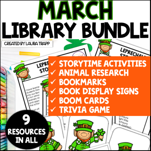 March Library Lessons Bundle for elementary library from the Trapped Librarian