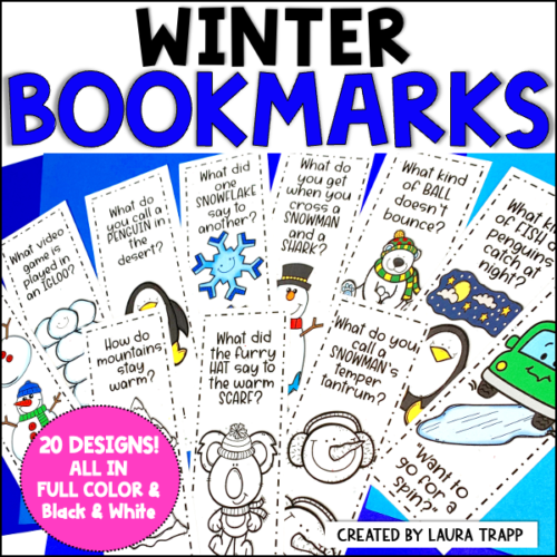 Winter bookmarks to color with jokes